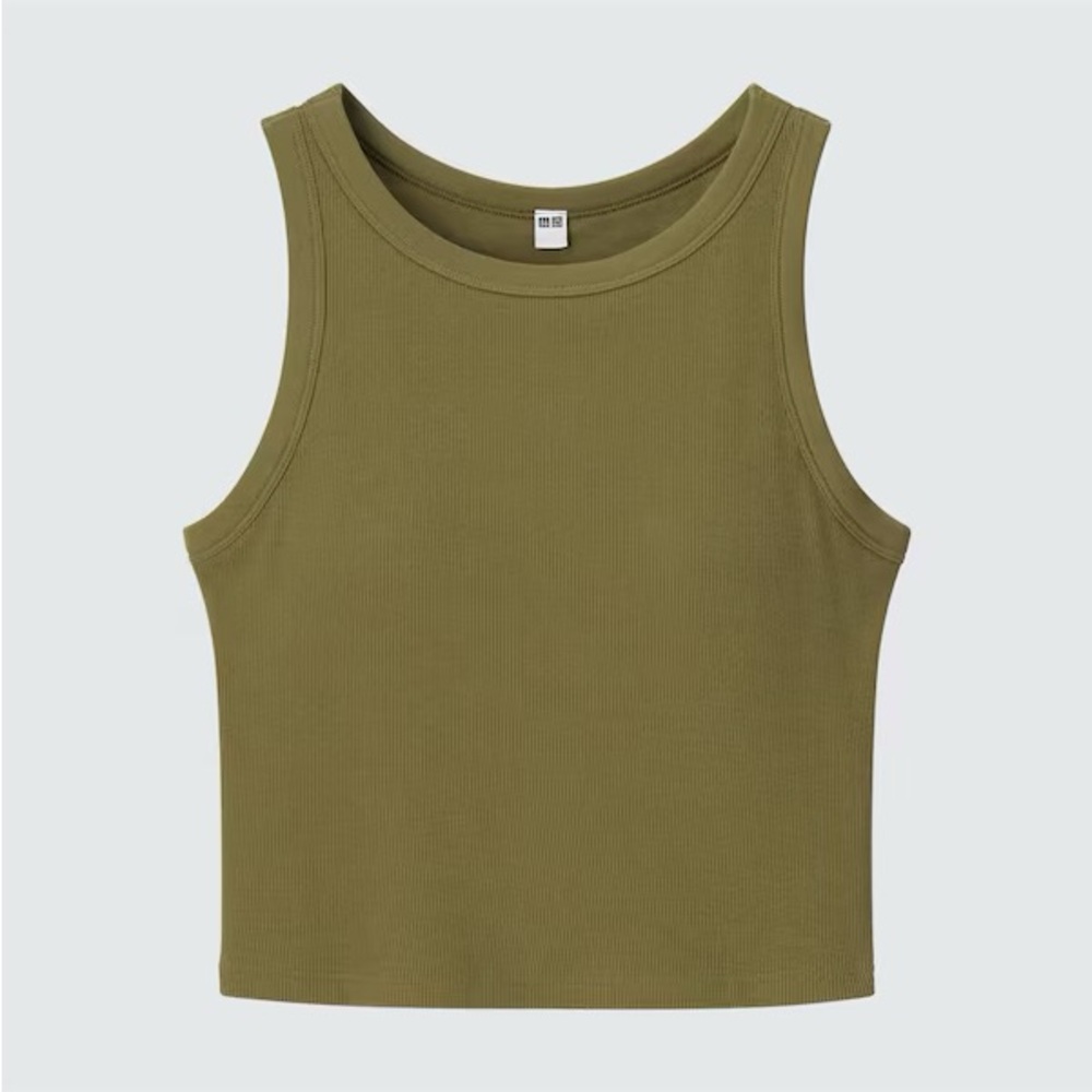 NWOT Uniqlo Ribbed Cropped Sleeveless Bra Top - Small - Olive